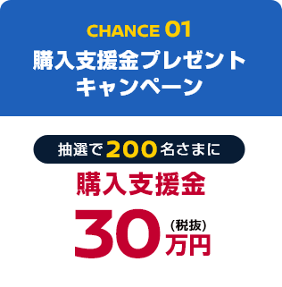 CHANCE01 購入支援金プレゼントキャンペーン 抽選で200名さまに購入支援金30万円(税抜)