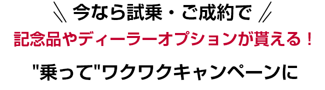 今なら試乗・ご成約で記念品やディーラーオプションが貰える！”乗って”ワクワクキャンペーンに
