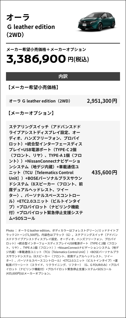 オーラ Ｇ leather edition（2WD）