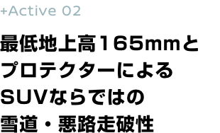 +Active 02 最低地上高165mmとプロテクターによるSUVならではの雪道・悪路走破性