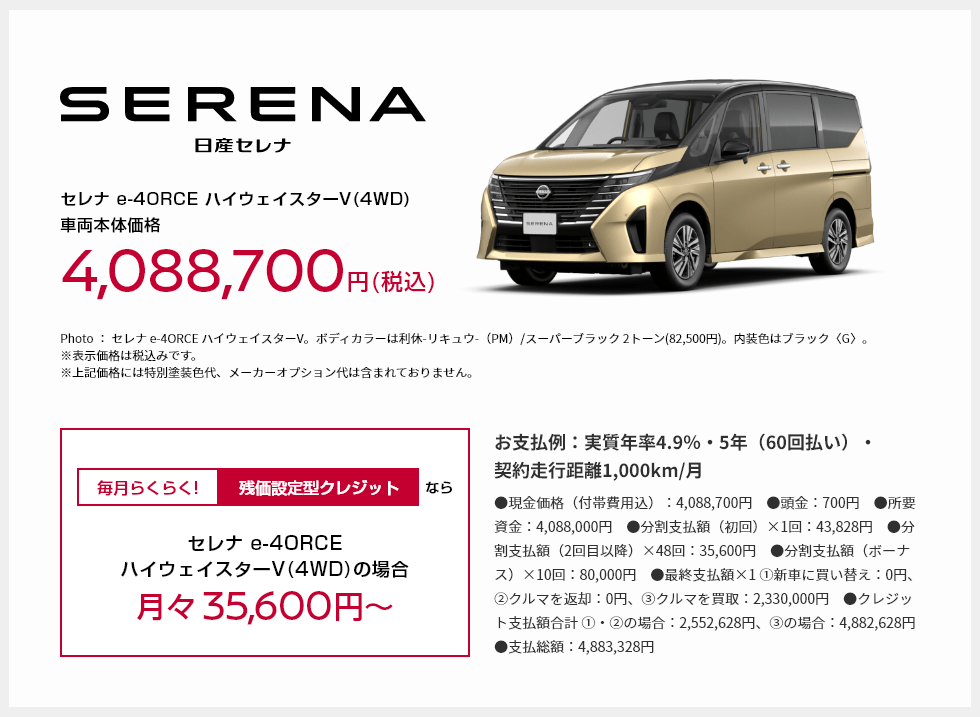 SERENA 日産セレナ e-4ORCE ハイウェイスターV(4WD)