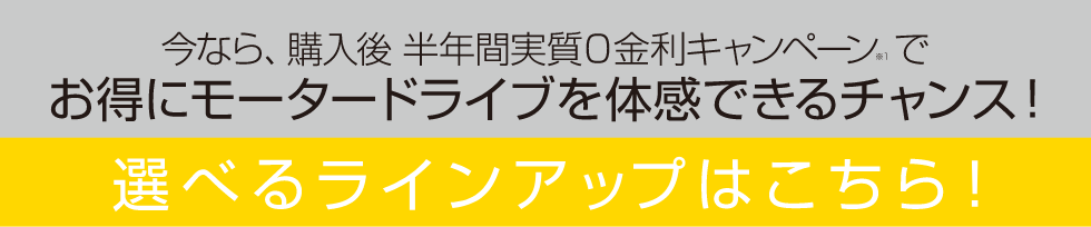 今なら、購入後半年間実質0金利キャンペーンでお得にモータードライブを体感できるチャンス! 選べるラインアップはこちら!