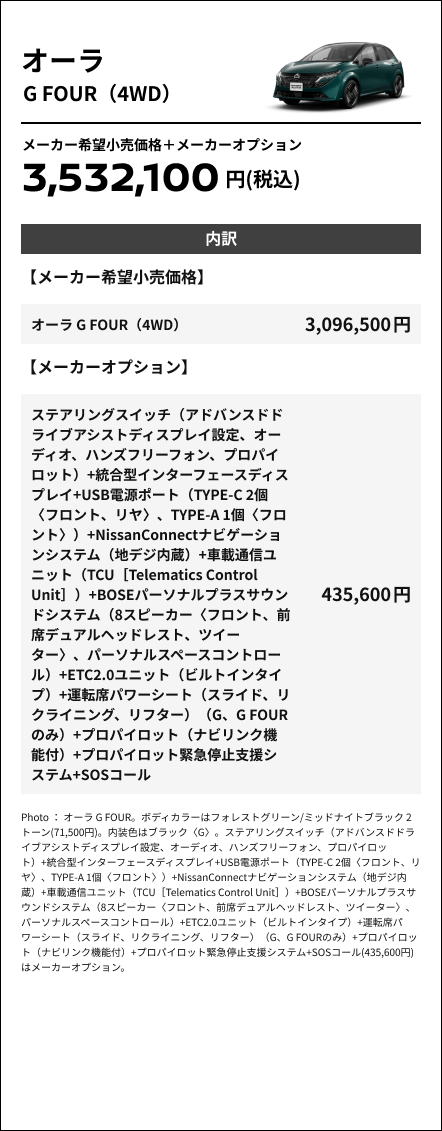 オーラ G FOUR（4WD）