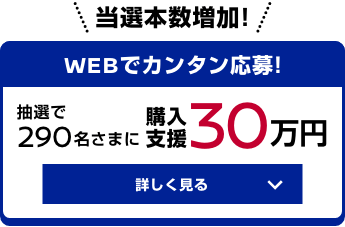 WEBでカンタン応募! 抽選で290名さまに購入支援30万円 詳しく見る