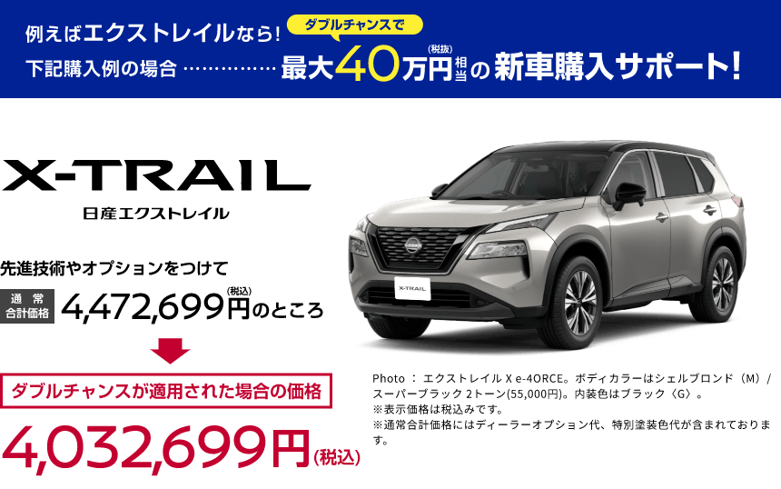 日産エクストレイル ダブルチャンスが適用された場合の価格 4,032,699円