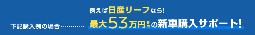 例えば日産リーフなら!下記購入例の場合……最大53万円相当の新車購入サポート!