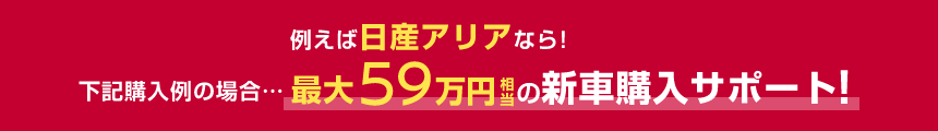 例えば日産アリアなら!下記購入例の場合……最大59万円相当の新車購入サポート!