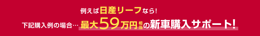 例えば日産リーフなら!下記購入例の場合……最大59万円相当の新車購入サポート!