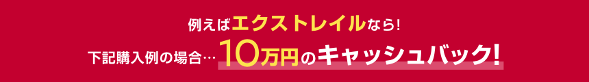 例えばエクストレイルなら!下記購入例の場合...10万円のキャッシュバック!