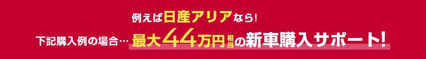 例えば日産アリアなら!下記購入例の場合……最大44万円相当の新車購入サポート!