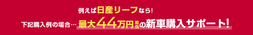 例えば日産リーフなら!下記購入例の場合……最大44万円相当の新車購入サポート!