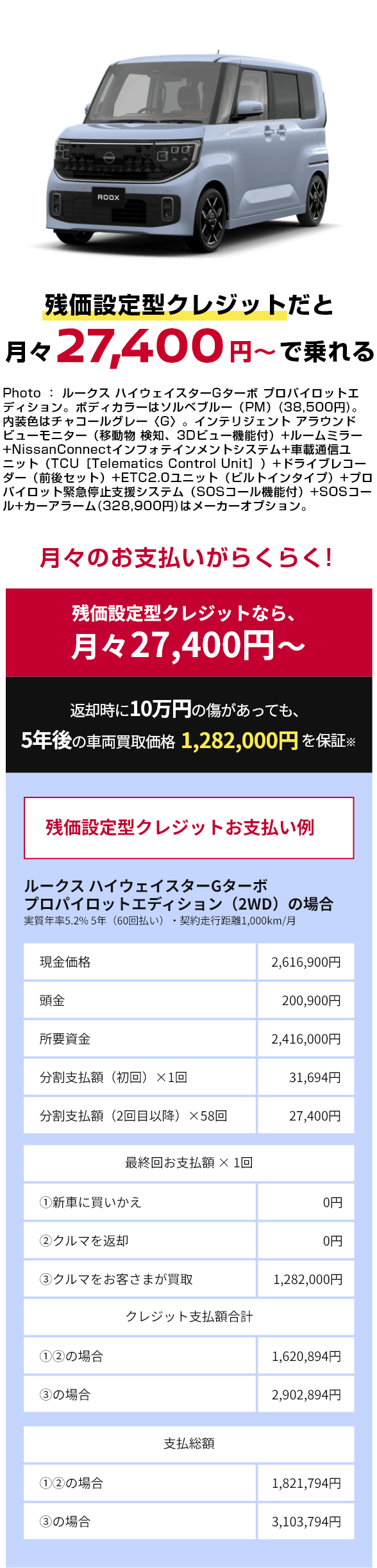 残価設定型クレジットだと月々27,400円〜で乗れる