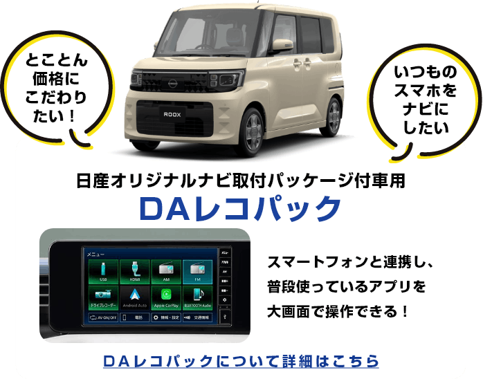 日産オリジナルナビ取付パッケージ付車用 DAレコパック