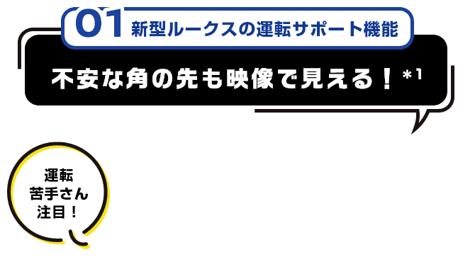 01 新型ルークスの運転サポート機能 不安な角の先も映像で見える！＊1