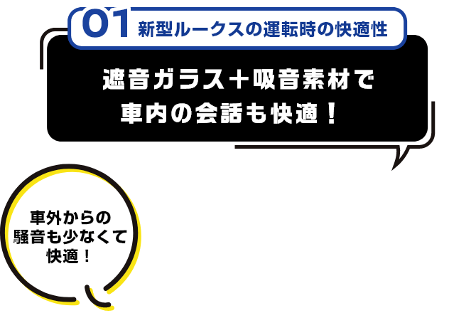 01 新型ルークスの運転時の快適性 遮音ガラス＋吸音素材で車内の会話も快適！