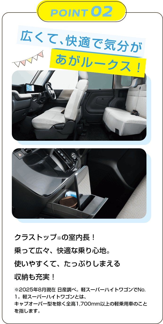 point02 広くて、快適で気分があがルークス！