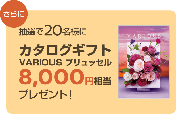 さらに 抽選で20名様に カタログギフト VARIOUS ブリュッセル 8,000円相当プレゼント!