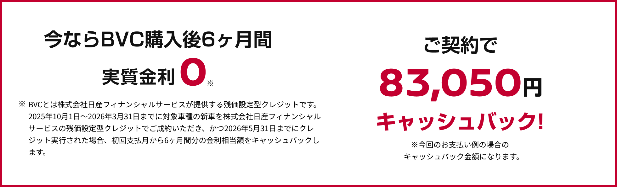 今ならBVC購入後6ヶ月間実質金利０