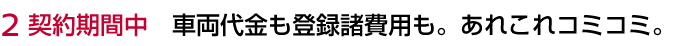 2 契約期間中 車両代金も登録諸費用も。あれこれコミコミ。