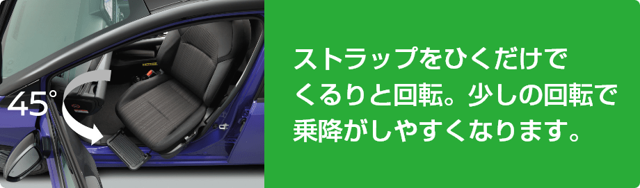 ストラップをひくだけでくるりと回転。少しの回転で乗降がしやすくなります。