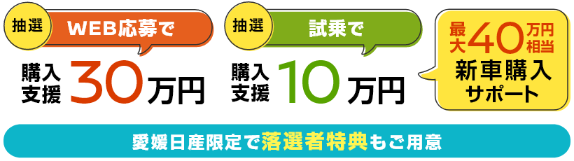 WEB応募で購入支援30万円 試乗で購入支援10万円 最大40万円相当新車購入サポート