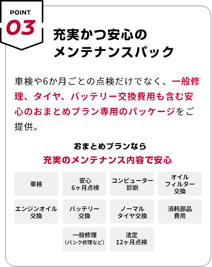 POINT03 充実かつ安心のメンテナンスパック