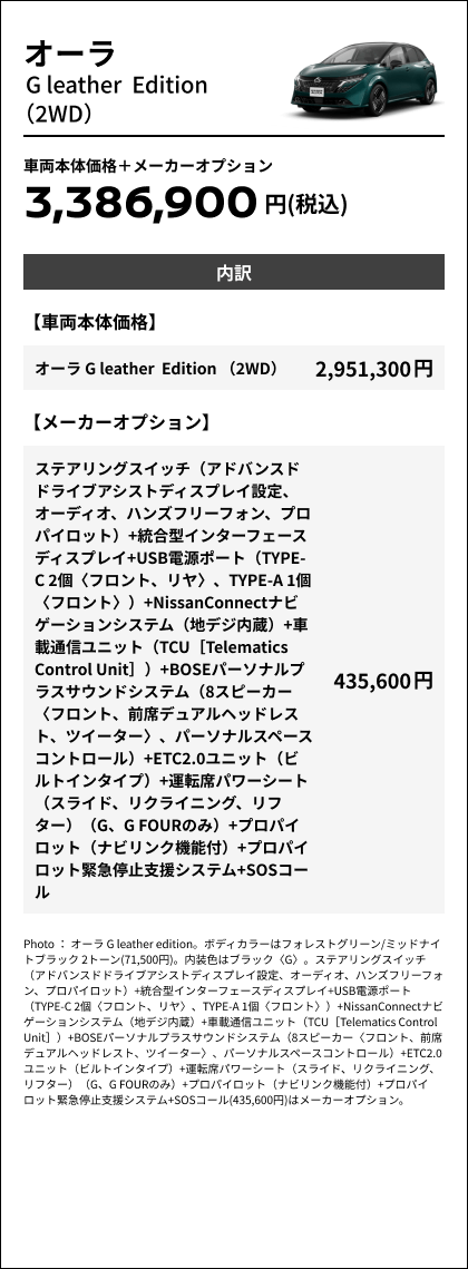 オーラ G leather Edition （2WD）