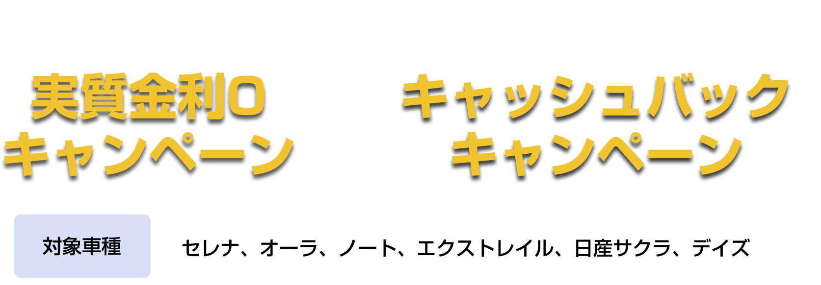 BVC購入後６ヶ月間実質金利０キャンペーン／おまとめプランキャッシュバックキャンペーン