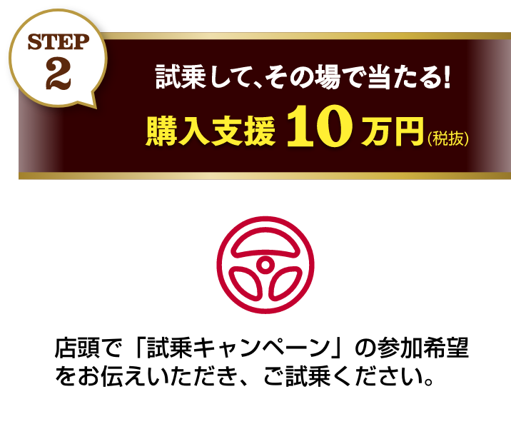 STEP2 試乗して、その場で当たる! 購入支援10万円
