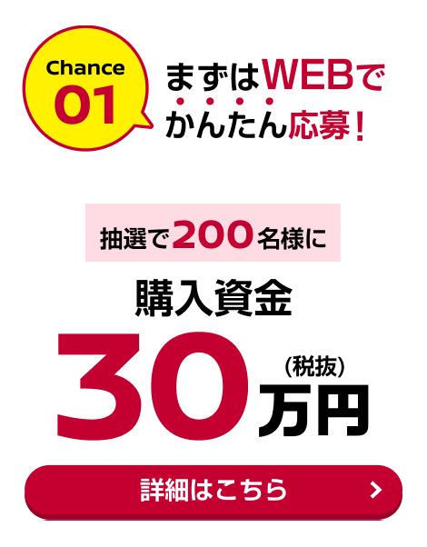 Chance01 まずはWEBでかんたん応募！抽選で200名様に購入資金30万円(税抜)