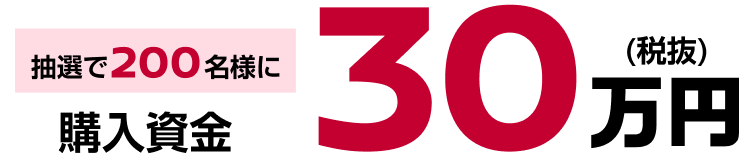 抽選で200名さまに購入資金30万円(税抜)