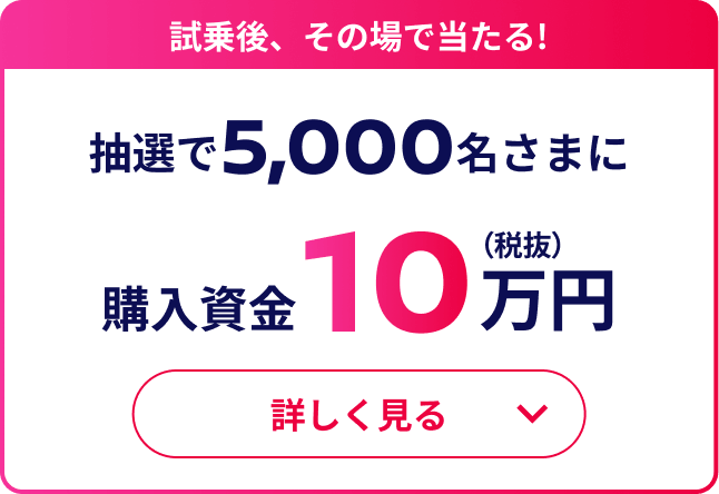 CHANCE02 試乗後、その場で当たる！抽選で5,000名さまに購入資金10万円（税抜）詳しく見る