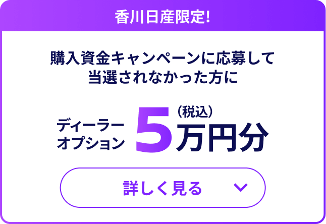 CHANCE03 香川日産限定！ディーラーオプション5万円分（税込）詳しく見る