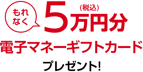 もれなく5万円分(税込)電子マネーギフトカード プレゼント!