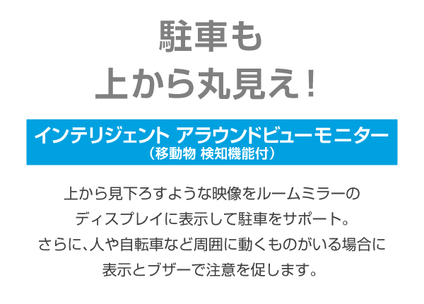 駐車も上から丸見え！インテリジェント アラウンドビューモニター（移動物 検知機能付）