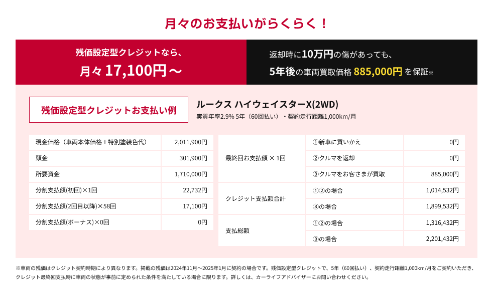 残価設定型クレジットなら月々17,100円〜