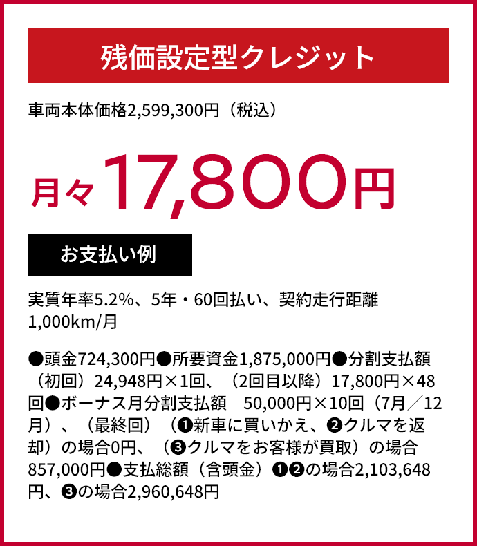 残価設定型クレジット 月々17,800円