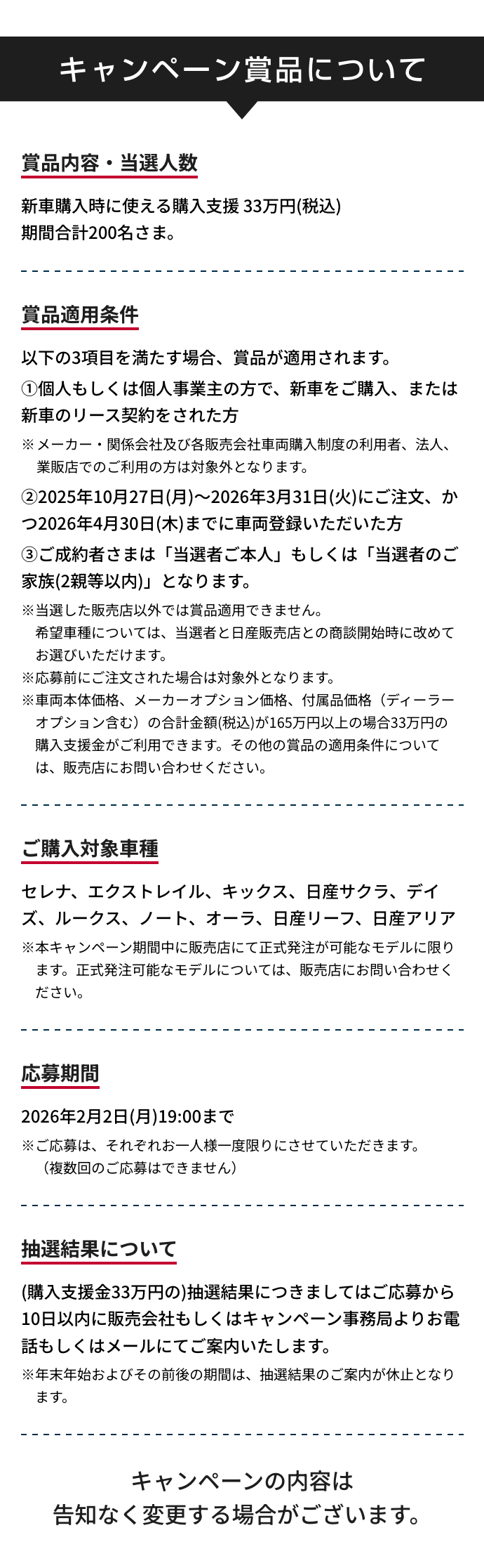 キャンペーン賞品について