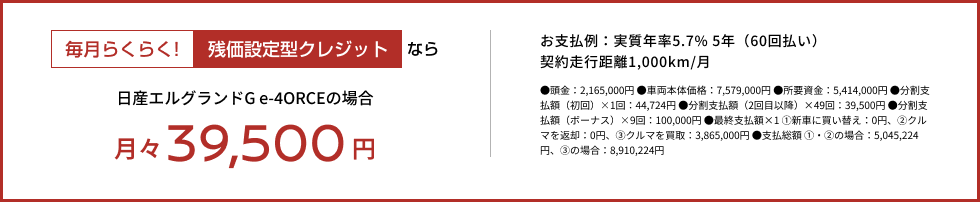 毎月らくらく!残価設定型クレジットなら月々39,500円
