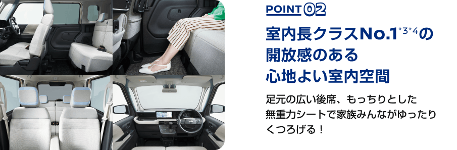 POINT02 室内長クラスNo.1*3*4の開放感のある心地よい室内空間