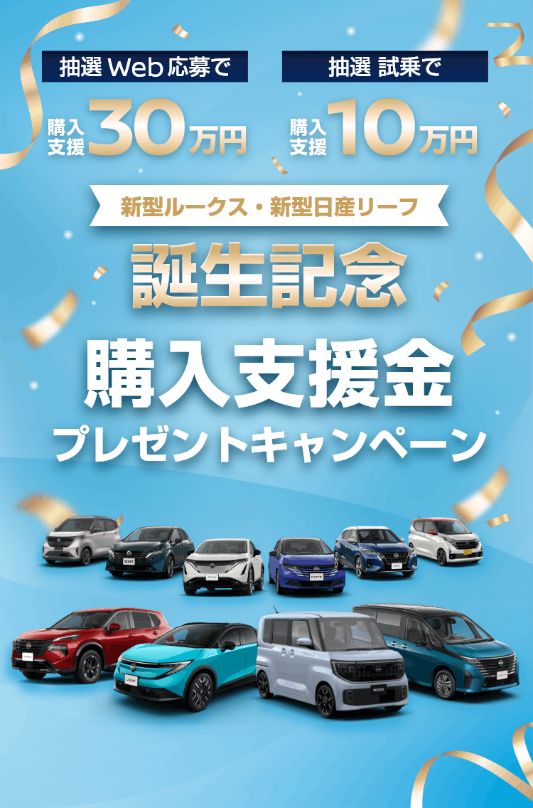 新型ルークス・新型日産リーフ誕生記念 購入支援金プレゼントキャンペーン