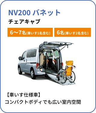 NV200 バネット チェアキャブ[6～7名(車いす1名含む)][6名(車いす2名含む)]／【車いす仕様車】コンパクトボディでも広い室内空間出