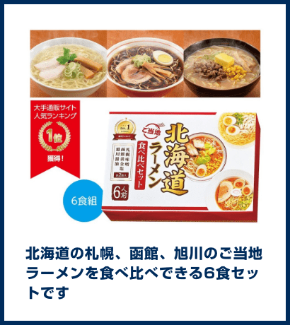 北海道の札幌、函館、旭川のご当地ラーメンを食べ比べできる6食セットです