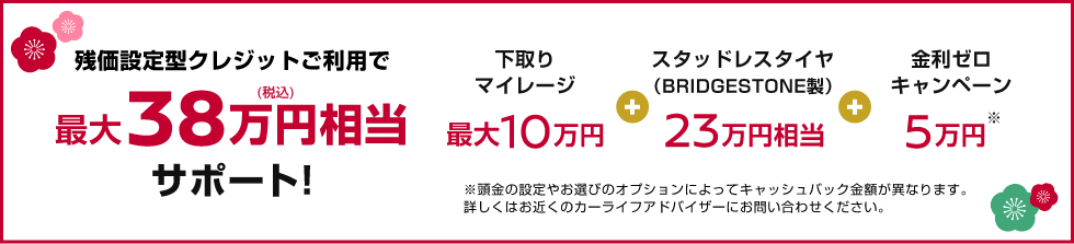 残価設定型クレジットご利用で最大38万円(税込)相当サポート!