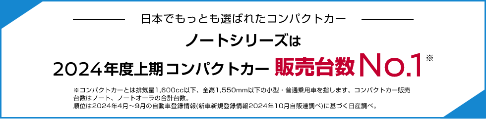 ⽇本でもっとも選ばれたコンパクトカー ノートシリーズは2024年度上期 コンパクトカー販売台数No.1