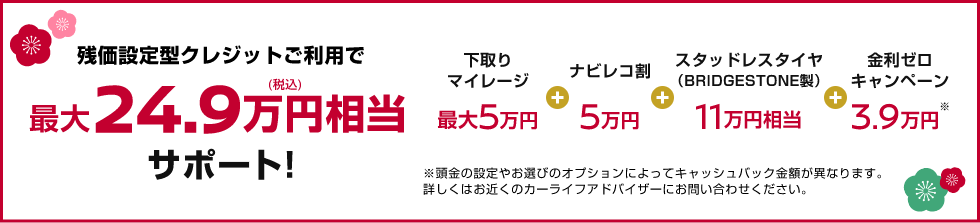 残価設定型クレジットご利用で最大24.9万円(税込)相当サポート!