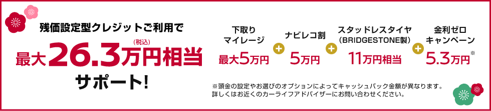 残価設定型クレジットご利用で最大26.3万円(税込)相当サポート!