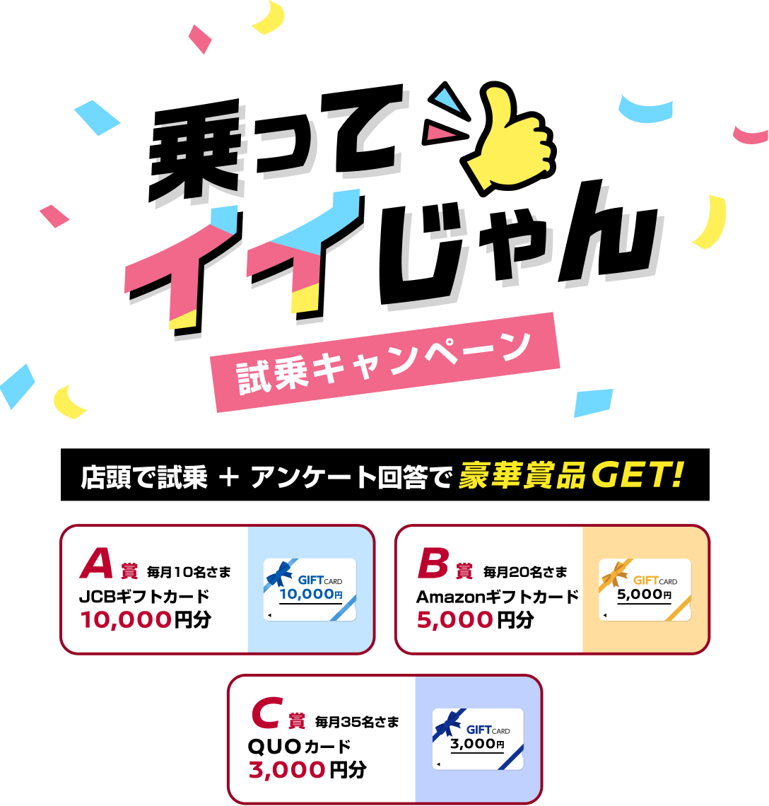 乗ってイイじゃん！試乗キャンペーン 店頭で試乗＋アンケート回答で豪華賞品GET!