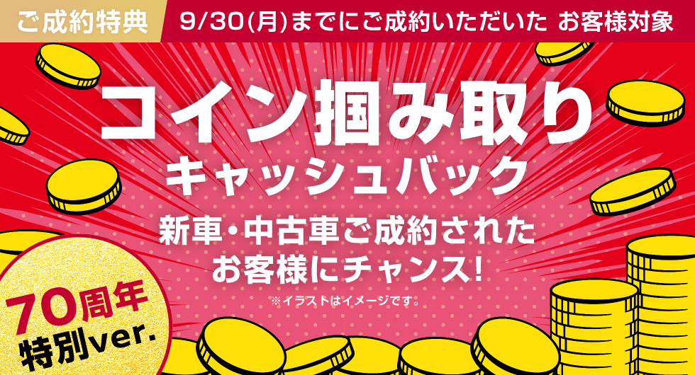 コイン掴み取りキャッシュバック 新車・中古車ご成約されたお客様にチャンス！