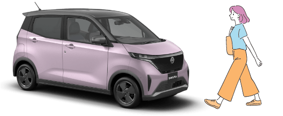 日産サクラと女性のイラスト